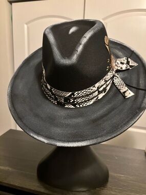 Black Wide-Brim Fedora with Snakeskin Band
